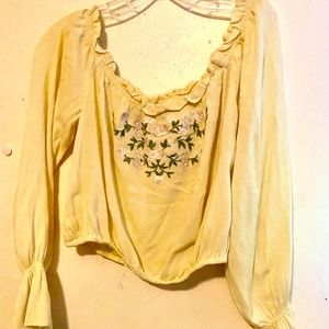 L. A. Hearts Yellow Floral Embroidered Crop Top, Size Small